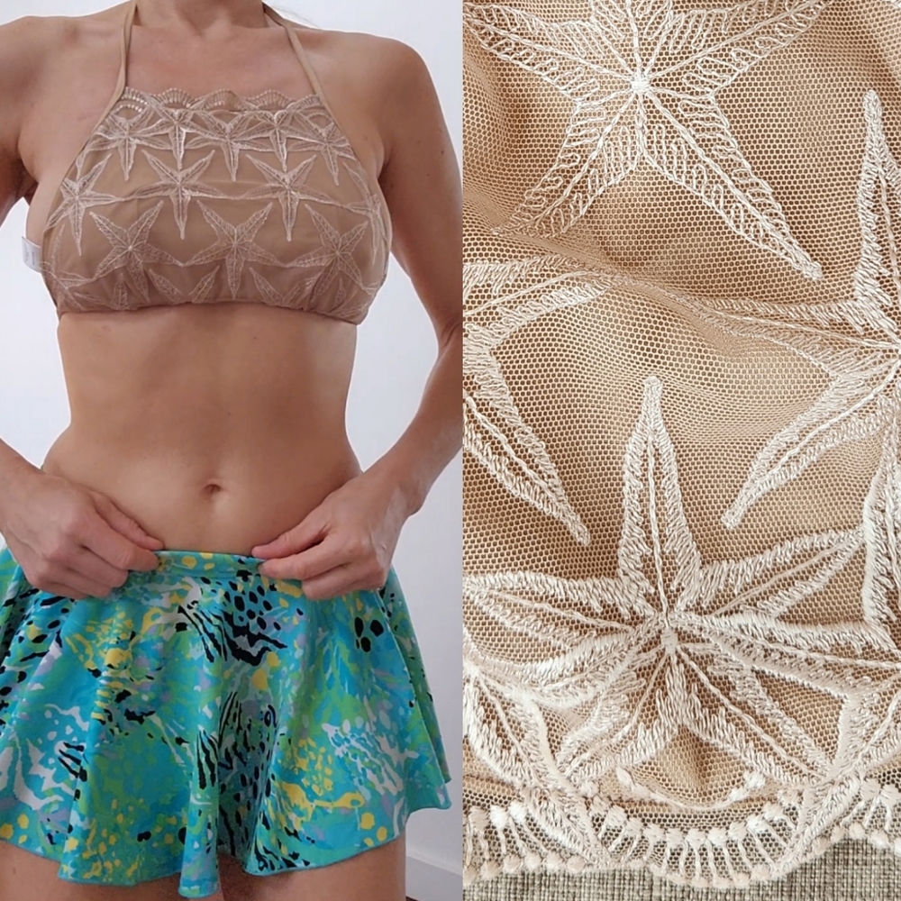 Nwot Blue Life starfish nude lace halter top sample